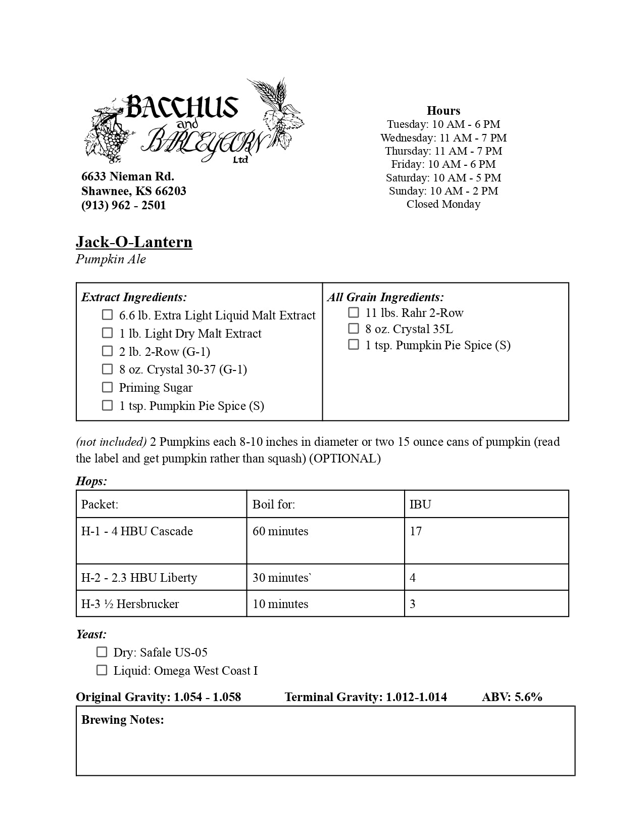 Jack-O'-Lantern Ale (Pumpkin Spice Ale)