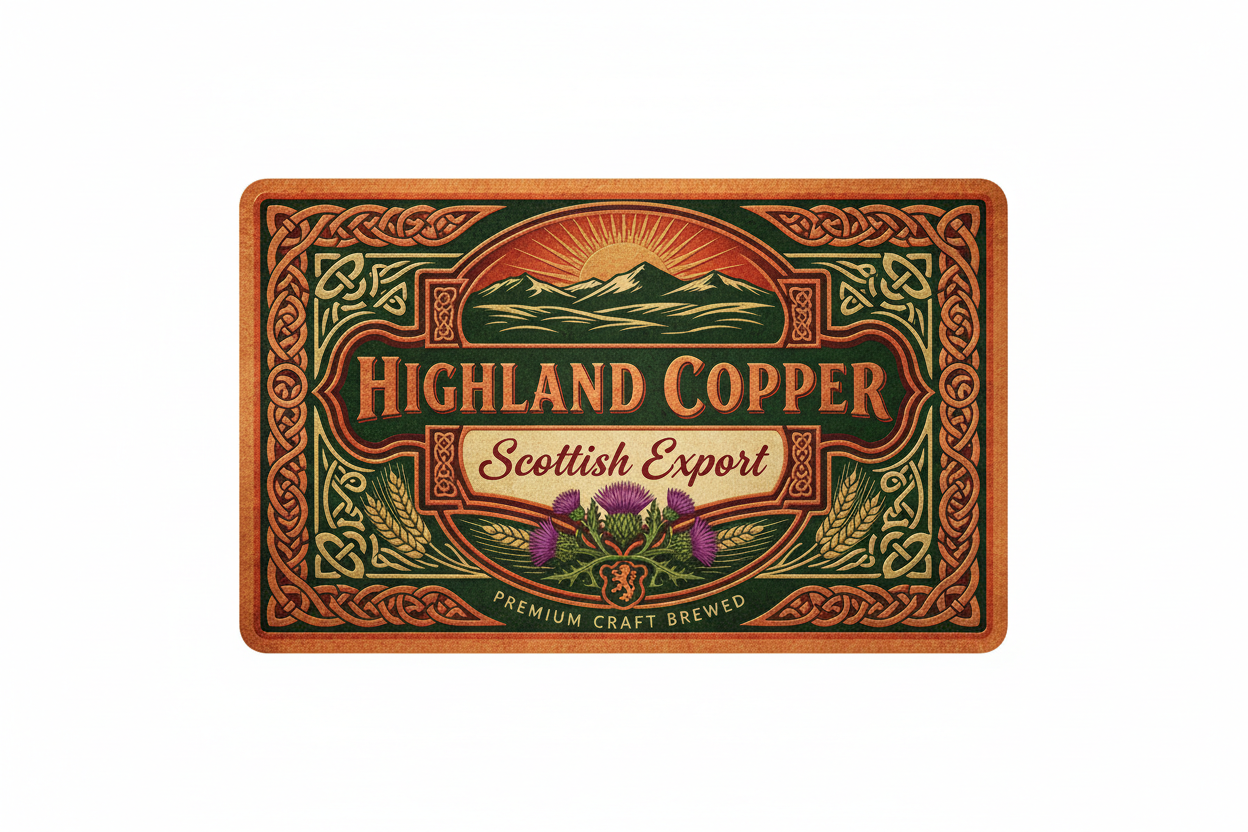 make a beer label for Highland Copper Scottish Export