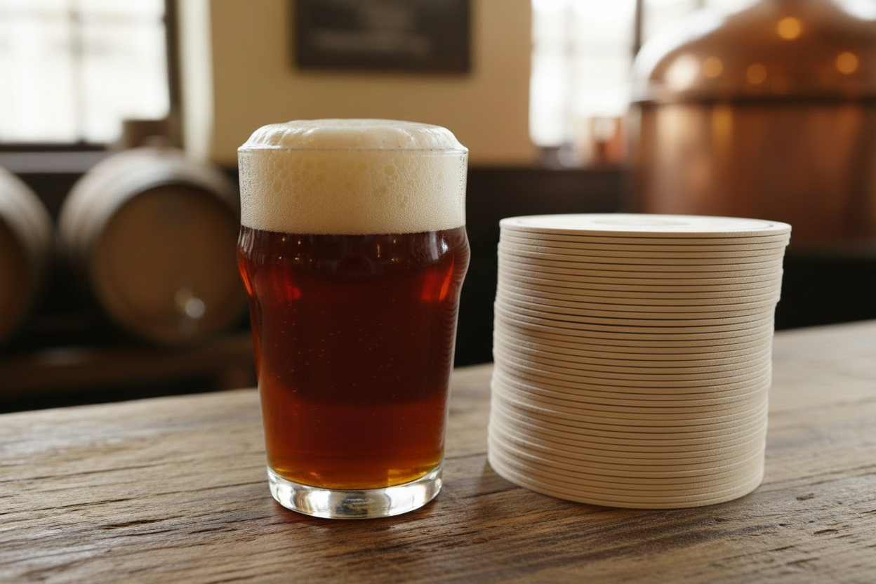 make the stack of coasters as high as the glass of beer