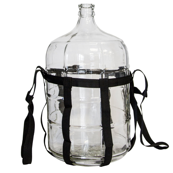 Strap-type carrier fits 5-7 gallon carboys, with a handle on both sides. Safe and convenient!