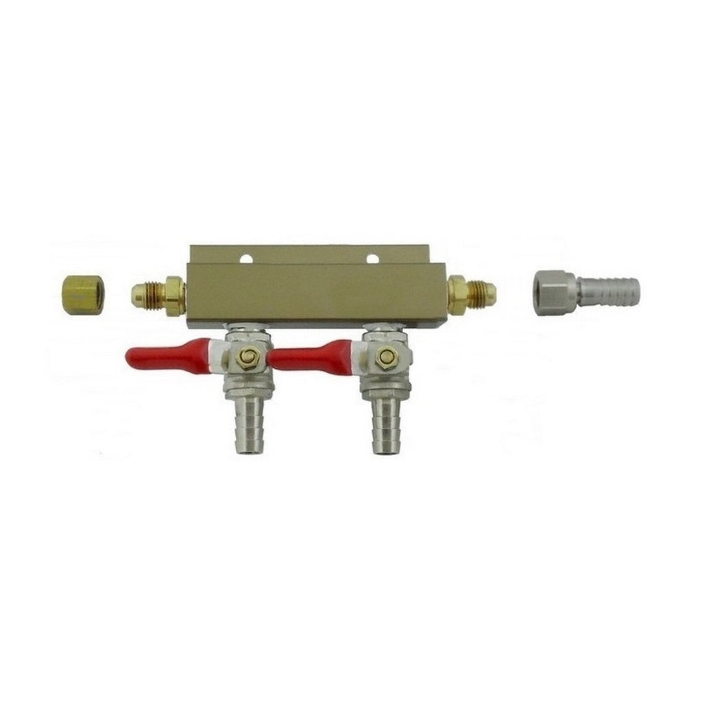 ALUMINUM AIR DIST, 2-OUT 3/8"B-SHUTOFF (WITH CHK)