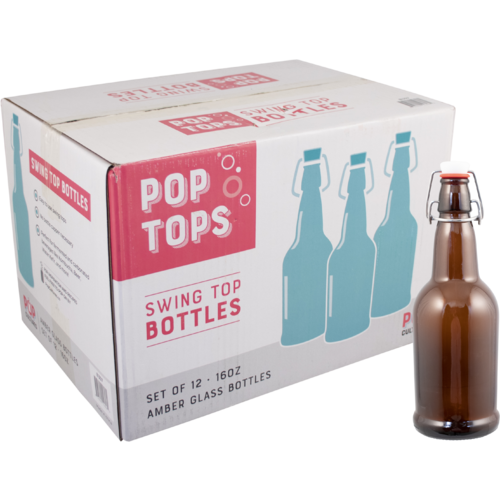 16 OZ Amber Flip-top Bottles 12/case