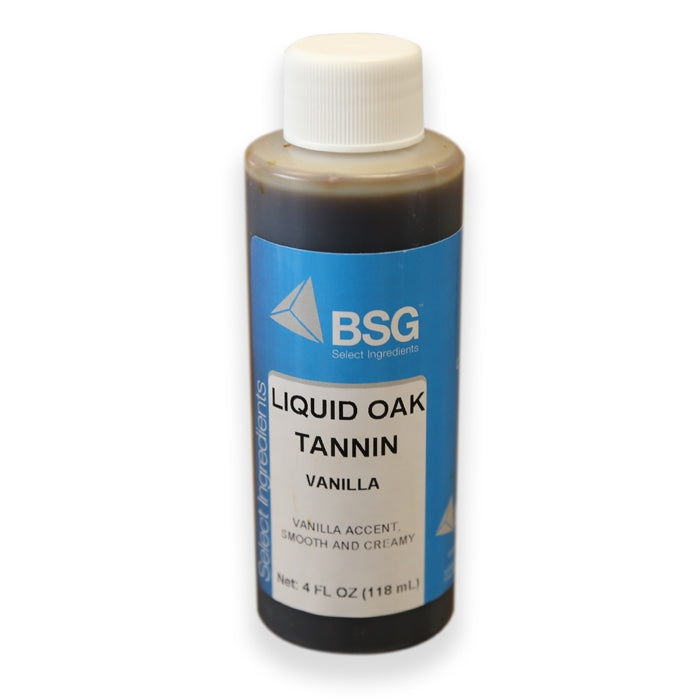 Vanilla Liquid Oak Tannin gives a slight vanilla accent and produces a very smooth, almost creamy addition. 

 Liquid oak tannins from Toasted Oak Inc. contain only water and tannin from 3 year old seasoned French oak.  



 Usage: Bench/taste trials are the best way to determine proper dosage for your wine.  Generally one may use 0.66 oz per 5 â€“ 7.5 gal of wine; less with white wines.  Mix directly into finished wine 2 weeks prior to bottling.  Keep refrigerated.