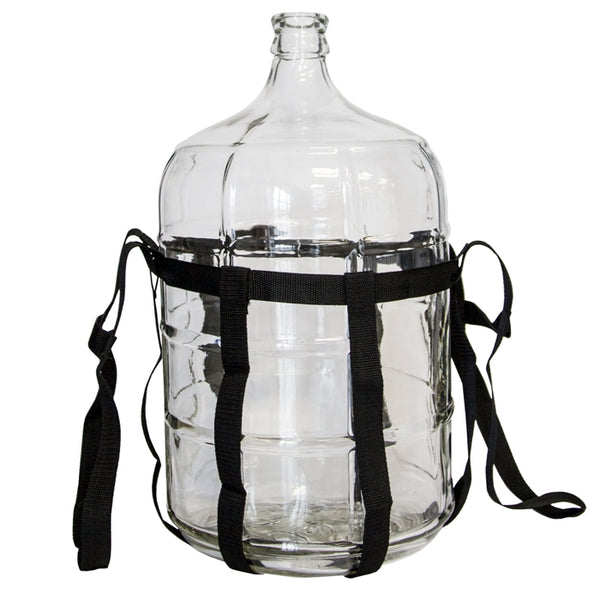 Strap-type carrier fits 5-7 gallon carboys, with a handle on both sides. Safe and convenient! 