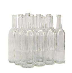 Clear Bordeaux Flat Bottom Wine Bottles, 750ml 12/Case